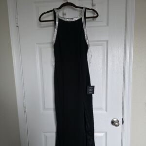 Elegant Black Evening Gown with Silver Accents